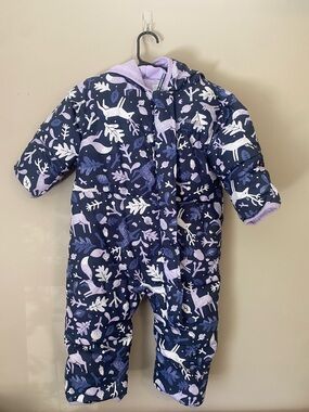 Columbia Navy & Lavender Infant Hooded Snowsuit with Woodland Print